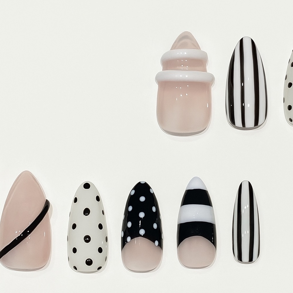 Chic Black and White Hand Painted Nails